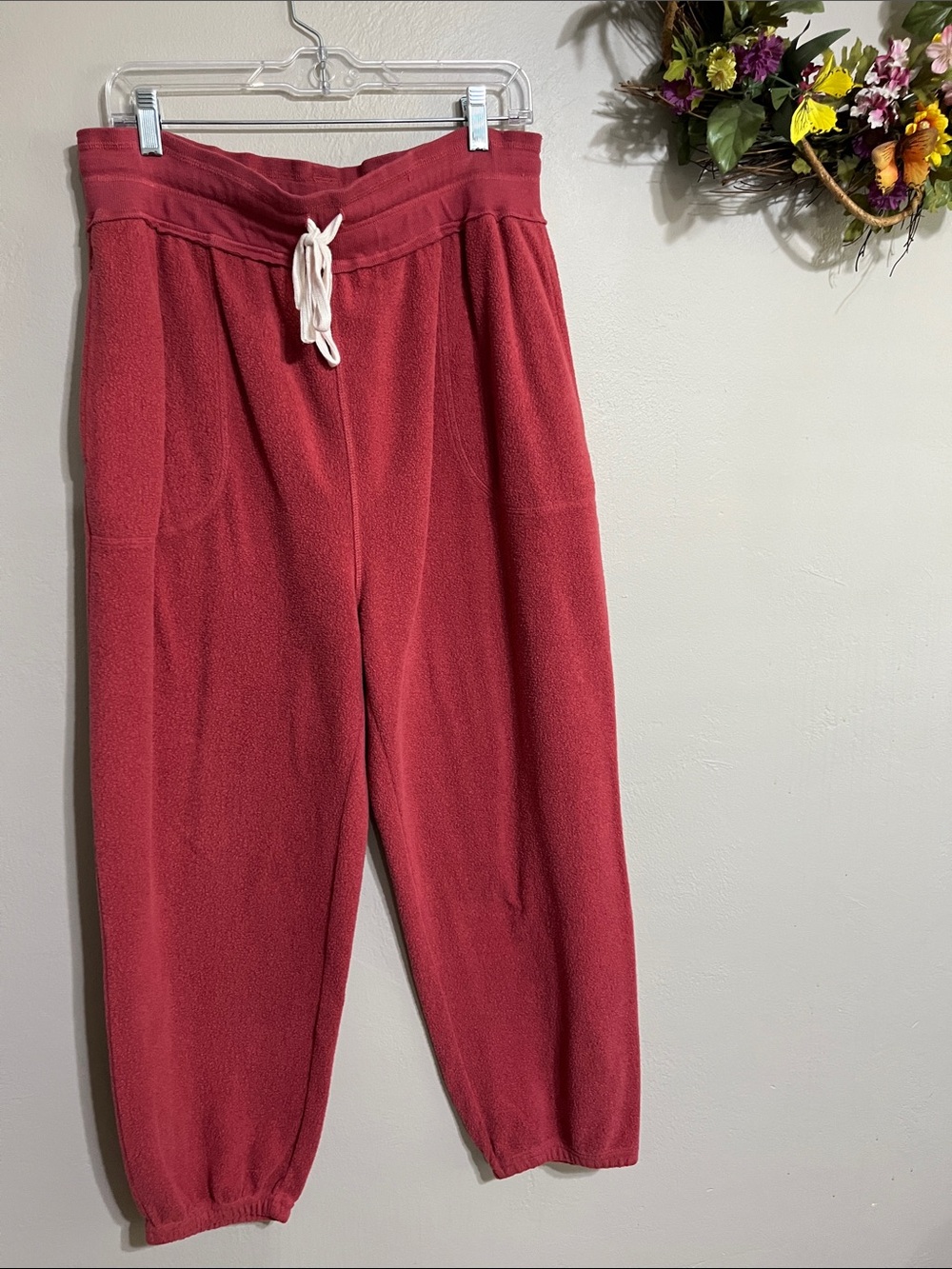 Free People Red Cozy Fleece Jogger Pants